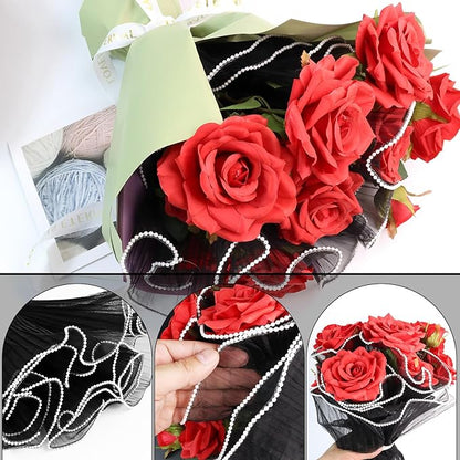 4 Yards Pearl Mesh Flower Wrapping Paper for Bouquets, Korean Floral Wrapping Paper, Pearl Mesh for Bouquets, DIY Gift Packaging, Valentines Flower Shop Decoration (4 Yards Black)