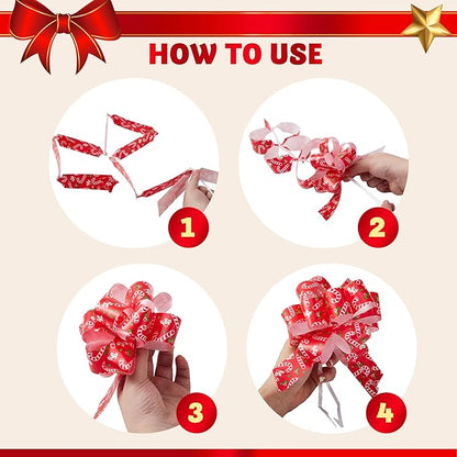 JOYIN 24 PCS Christmas Wrap Ribbon Pull Bows (5" Wide); Easy and Fast Gift Wrapping Accessory for Presents, Bows, Baskets, Wine Bottles Decoration, Xmas Gift Wrapping and Decoration Present