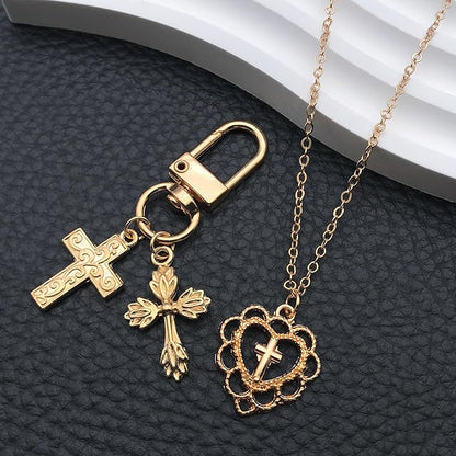 WOCRAFT 60pcs KC Gold Cross Bracelet Charms for Jewelry Making Sets DIY Necklace Bracelet Keychain Crafting Charms Kit Craft Supplies (SN908)