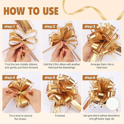 24PCS 6 Inch Large Pull Bows,Gold Bow for Gift Wrapping,Party Gift Wedding Ribbon Bows for Wrapping Boxes or Flower Decorations,Perfect for Christmas Valentine's Day Decoration Bow（Gold）