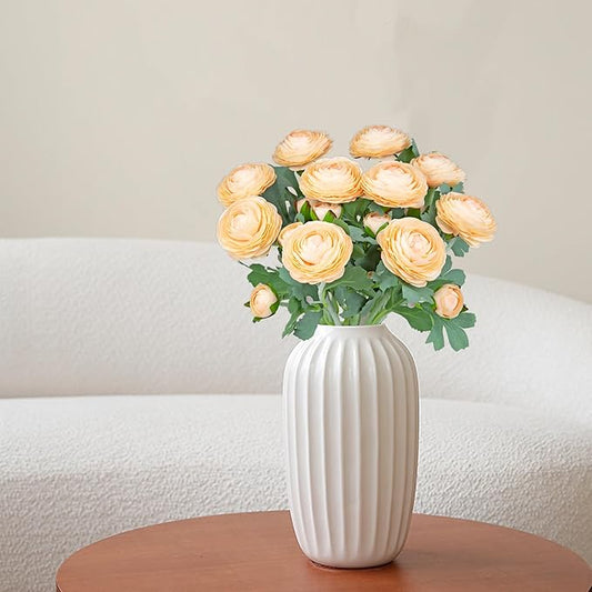 Artificial Ranunculus Flowers with Real Touch Stem,Silk Ranunculus Flowers (Champagne, 10pcs)