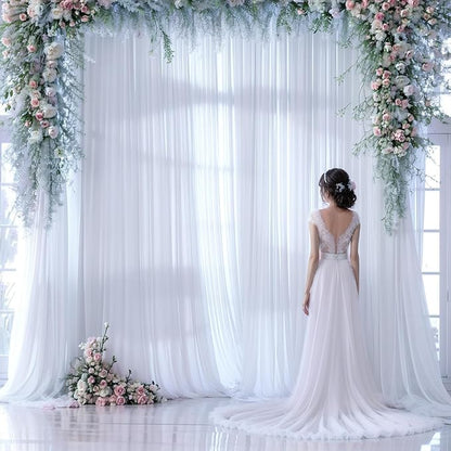 White Backdrop Curtain for Parties 10 ft x 10 ft Sheer Tulle Backdrop Drapes for Wedding Ceremony Birthday Baby Shower Ceiling Drapes Christmas Photo Backdrop Curtain Decorations 2 Panels 5ft x 10ft