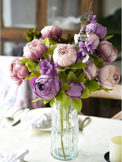 FiveSeasonStuff Rosy Brown and Purply Magenta Vintage Artificial Peonies Silk Flowers and Hydrangeas for Wedding Bridal Home Decor – Beautiful Floral Centerpiece Bouquet (Rustic Harmony)