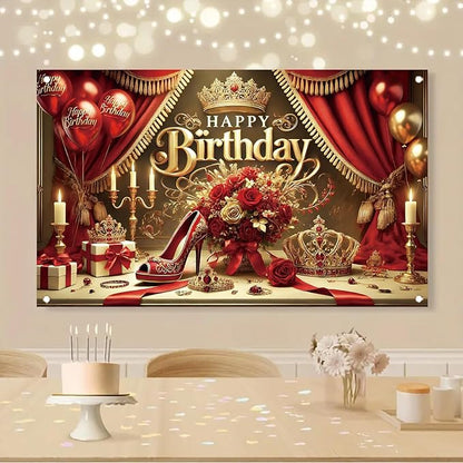 Starlit Patio Red High Heel Backdrop for Woman's Birthday Party, 71 x 43 Inch, Polyester Fabric