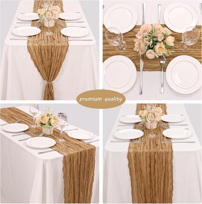 12 Pack 13Ft Cheesecloth Table Runner 35x157 Inch Boho Gauze Table Runner Cheese Cloth Long Table Runner Rustic Table Runner for Wedding Bridal Shower Birthday Party Table Decor (Nude)