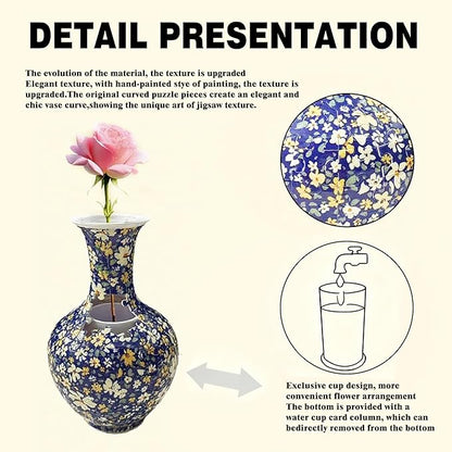3D Puzzle Vase, 160 Curved Pieces DIY Flower Vase Craft Kit & 3D Puzzles for Adults, Creative Jigsaw Art Project Home Décor Centerpiece, for Women, Mom (Navy Floral Pattern)