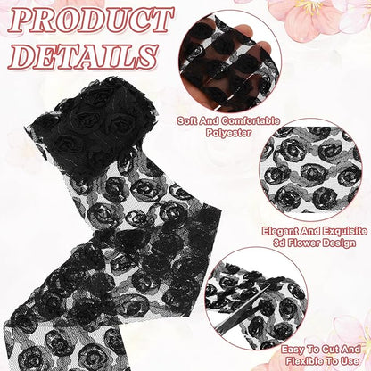 uxcell 2PCS Lace Trim Ribbon, 2.36 inch - 1 Yard 3D Rose Floral Embroidery Ribbons Edge Trimming for Sewing, Wedding Dress, DIY Crafts, Decoration Accessories, Black