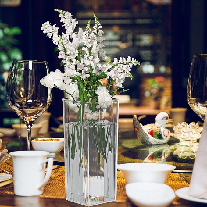 Pekky 6-Pack Clear Acrylic Flower Vases for Centerpieces, Tall Square Table Flowers Vase