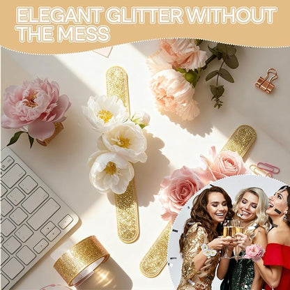 Corsage Wristlet Set of 6 - Gold Slap Bracelet Bands with Acrylic Base - Comfortable Corsage Wristlet Bracelets for DIY Crafting - Elegant Wrist Bands for Wedding - Prom - Party - Photoshoot (No Flowers Included)