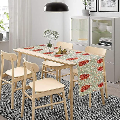 William Morris Table Runner, Retro Red Flowers Green Botanical Country Farmhouse Tabletop Decoration for Kitchen Dining Home Party 13x120 Inch