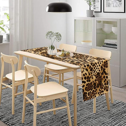 Leopard Skin Print Table Runner, Vintage Cottage Country Farmhouse Wildlife Safari Animal Skin Dinner Runner for Home Kitchen Dining Table Party Holiday Decor 13x36in