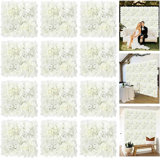 Artificial Silk Flower Wall Panel Decorative Floral Background Silk Rose Mat for Wedding Party Backdrop Wall Decor Shop Photo Backdrop Floral Wall Arrangement 12 Pcs 15 * 15in