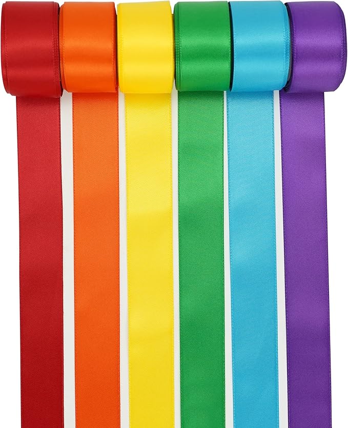 HUIHUANG Rainbow Satin Ribbon Set - 1 Inch x 30 Yards, Thin Satin Ribbon for Crafts, Bows, Gift Wrapping, Wedding Decoration and DIY Handmade