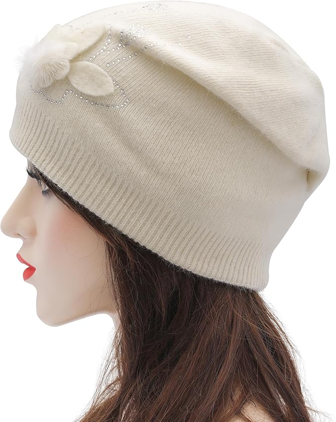 ZLYC Women Floral Slouchy Beanie Hat Double Layer Winter Knit Skull Cap