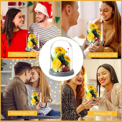 JoyFlower Preserved Sunflower Gifts for Women, Eternal Flowers Real Rose in Glass Dome, Forever Sunflowers Gift for Mom Wife Girlfriend, Unique Birthday Anniversary Graduation Sunflower Gifts for Her