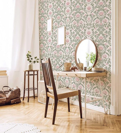 Floral Wallpaper Peel and Stick 236.2" × 17.3", Pink Contact Paper Self Adhesive Wallpaper for Bedroom Shelf Drawer Liner
