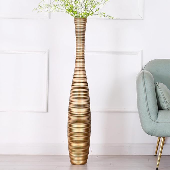 Leewadee Decorative Tall Floor Vase for Living Room Decor, 41 inches, Gold, Resin