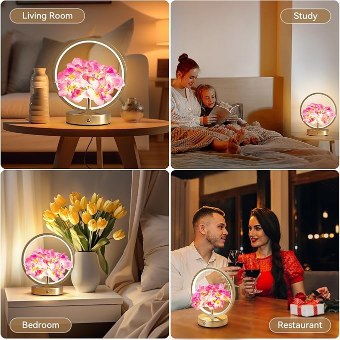 Birthday Gifts for Women Mom,Hydrangeas Flower Touch Lamp,Rechargeable Cordless 3 Way Dimmable Small Night Lightfor Home Decor,Bedroom,Living Room Office Thank You Gifts for Festival-Purple