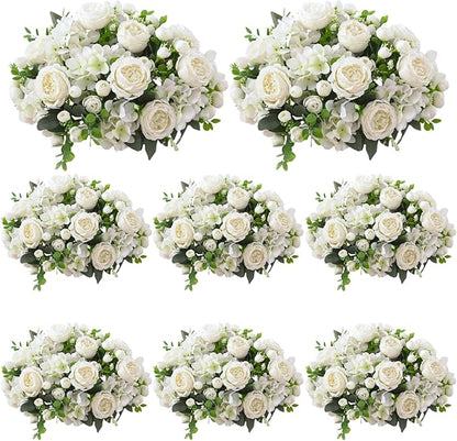 ASTRYAS 8Pcs White Peonies Artificial Flowers Mixed Hydrangea Faux Silk Peony Flowers Fake Floral Arrangement for Centerpiece Table Wedding Party Home Decor Baby Showers