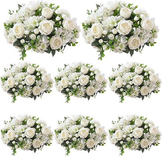 ASTRYAS 8Pcs White Peonies Artificial Flowers Mixed Hydrangea Faux Silk Peony Flowers Fake Floral Arrangement for Centerpiece Table Wedding Party Home Decor Baby Showers