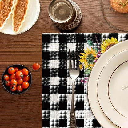 Summer Sunflower Placemats Set of 6,Washable Heat Resistant 12×18 Inch Linen Table Mats Plaid Place Mats for Party Outdoor Dining Decor
