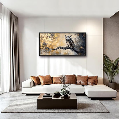 Owl Large Wall Art Framed Gold Wall Decor for Living Room Mountain Owl Pictures Oversized Canvas Print Painting Modern Extra Large Framed Artwork for Bedroom Office Home Decor 60"x30"