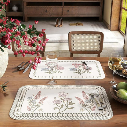 ISAENNE PVC Placemats Set of 6,Rectangular Floral Placemats, Waterproof and Heat-Resistant Place Mats,Decoration for Kitchen, Dinning, Parties, Holiday,12"*17"
