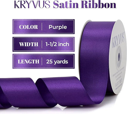 Purple Satin Ribbon, Double Faced 1-1/2 Inch X 25 Yards Purple Ribbon, Premium Satin Ribbons for Gift Wrapping, Crafts, Hair Bow Making, Sewing, Flower Bouquet, Wedding Party Decor