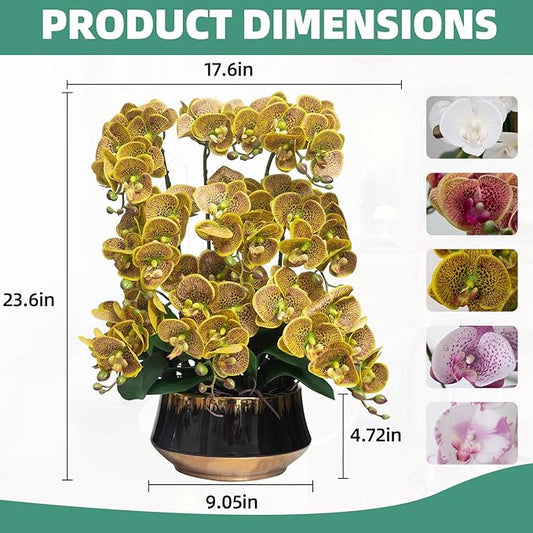 CXGS Orchids Artificial Flower Real Touch Faux Orchid in Large Ceramic Vase 23.6'' Realistic YellowSpots Fake Phalaenopsis Floral Arrangements Centerpiece Table Home Indoor Decor