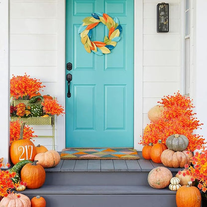 Artificial Fall Flowers, Fake Outdoor UV Resistant Autumn Plants for Home Kitchen Christmas Festival Thanksgiving Autumns Decoration(Gold Yellow)