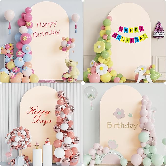 Wokceer Wedding Arch Cover 8FT Spandex Fitted Wedding Arch Stand Covers Round Top Chiara Arch Backdrop Cover for Birthday Party Ceremony Banquet Decoration Beige