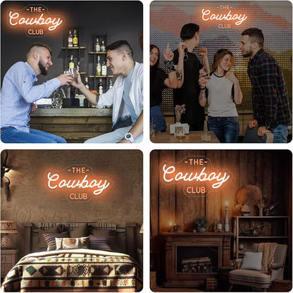 The cowboy club neon sign,Western Rodeo decor,mancave neon Light,Cowboy led wall neon sign,Cowboy room decor, Midwest Princess Led Signs For Bedroom Wall Girl Cave Club Bar Pub Gift-Gold-16.54"x9.45"
