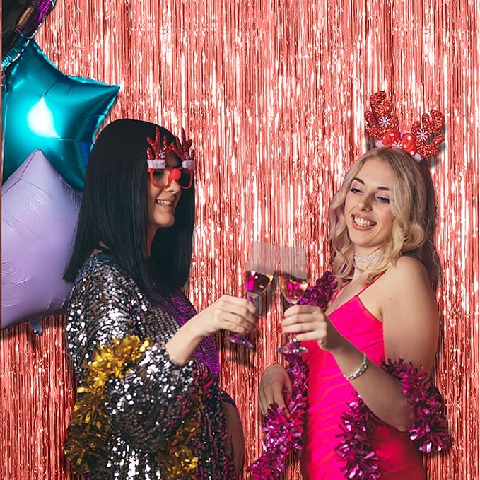 20 Pack Rose Gold Fringe Curtain Backdrop Birthday Bachelorette Party Decorations Metallic Tinsel Streamers Foil Backdrop Christmas Graduation Wedding New Year Party Decorations