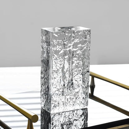 Crystal Flower Vase with Glacial Texture, Clear, Handcrafted Centerpiece for Wedding, Home Decor, Table Display