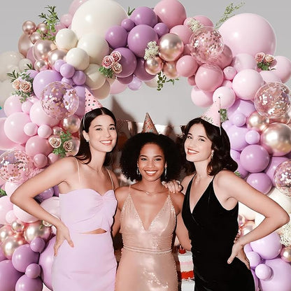 Dusty Purple Balloon Arch Kit, 152Pcs Dusty Pink White Sand Lavender Lilac Light Purple Champagne Gold Confetti Balloons for Baby Bridal Shower Wedding Engagement Birthday Party Decorations