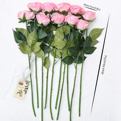 FiveSeasonStuff Fake Roses Wedding Flowers Real Touch Silk Pink Artificial Flowers 12 Stems
