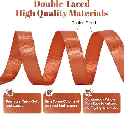 Copper Satin Ribbon, Double Faced 3/8 Inch X 25 Yards Copper Ribbon, Premium Satin Ribbon for Gift Wrapping, Crafts, Hair Bow Making, Sewing, Flower Bouquet, Wedding Party Decor