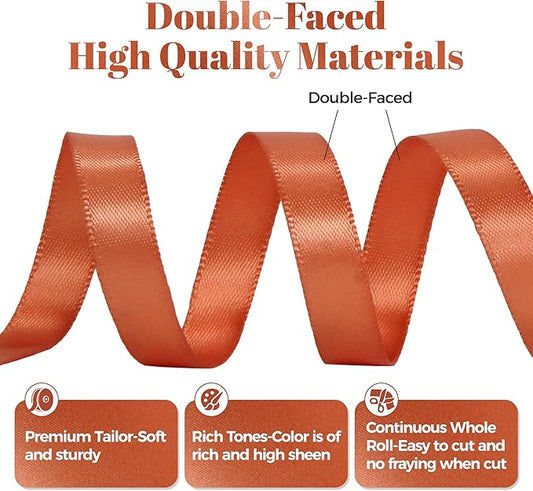 Copper Satin Ribbon, Double Faced 3/8 Inch X 25 Yards Copper Ribbon, Premium Satin Ribbon for Gift Wrapping, Crafts, Hair Bow Making, Sewing, Flower Bouquet, Wedding Party Decor