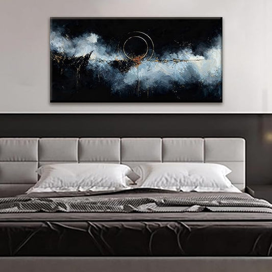 Black White Abstract Wall Art Maximalist Canvas Wall Art Decor Prints Gold Circle Modern Abstract Wall Decor Artwork For Living Room Bedroom Kitchen Office Artwork Ready To Hang 24" × 48"