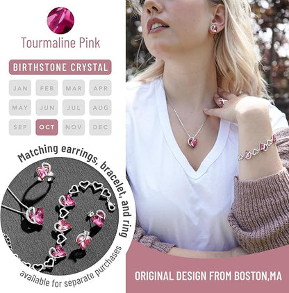 Leafael Necklaces for Women, Infinity Love Birthstone Heart Crystal Pendant, Birthday Jewelry Gifts for Her, Mom, and Wife, Silver Plated, 18 plus 2 inch Adjustable Chain