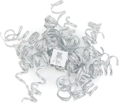 6" Metallic Silver Christmas Curly Ribbon Bows for Gift Wrapping Self Adhesive Gift Bows for Holiday Decor, Baskets, Birthday, Wedding, Presents, Party Favors Decorations 6 Counts