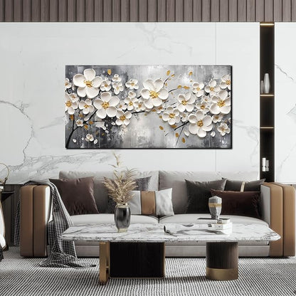 White Flower Pictures Wall Art for Bedroom - Floral Wall Decor for Office Women - Girls Wall Decor for Bedroom Size 24" x 48"