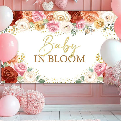Avezano Baby in Bloom Backdrop for Girl Blush Floral Baby Shower Party Decorations Banner Sweet Girl Baby in Bloom Photography Background Photo Shoot Props
