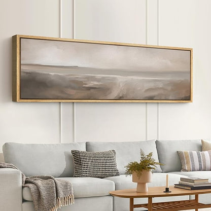 SIGNFORD Large Framed Canvas Print Wall Art Neutral Seascape Soft Coastal Landscape Illustrations Modern Art Relax/Calm Warm for Living Room, Bedroom, Office - 60"x20"