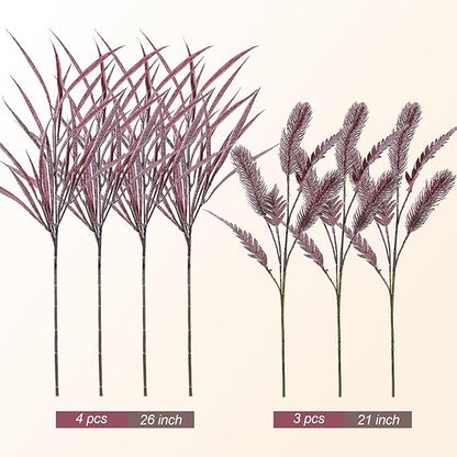 7 PCS Christmas Stems for Vases, 26 in Faux Stems Fake Plants Winter Stem Greenery Branches Fake Leaves Faux Foliage for DIY Craft Garland Home Kitchen Office Indoor Centerpiece Table Decor, Purple
