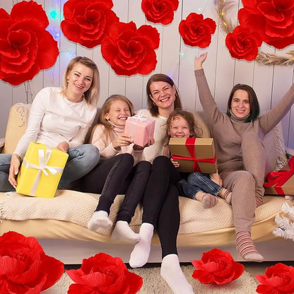 Giant Paper Flowers Artificial Large Paper Flower Decoration for Handcrafted Wall Backdrop Christmas Mexican Wedding Graduation Bridal Shower Birthday Party Supplies(Red,24 Pcs)