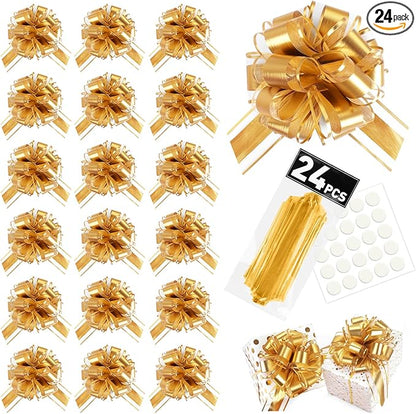 24PCS 6 Inch Large Pull Bows,Gold Bow for Gift Wrapping,Party Gift Wedding Ribbon Bows for Wrapping Boxes or Flower Decorations,Perfect for Christmas Valentine's Day Decoration Bow（Gold）