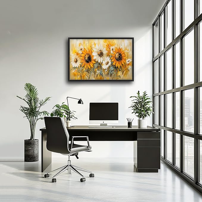 Farmhouse Sunflower Large Wall Art Country Flower Pictures Wall Decor Floral Canvas Daisy Print Painting Modern Artwork Home Decoration for Bathroom Office Living Room Bedroom Framed 24"x36"