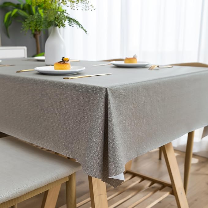 Rectangle Table Cloth,100% Waterproof Tablecloth Oil Proof Spill Proof Vinyl Table Cloth, Wipe Clean Plastic Table Cover for Dining, Camping, Indoor and Outdoor 54" x 102",Grey