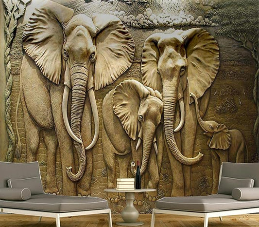 Cliouar-Elephant Art,Harmonious Family,Mural Wallpaper Peel and Stick 90" x 67"